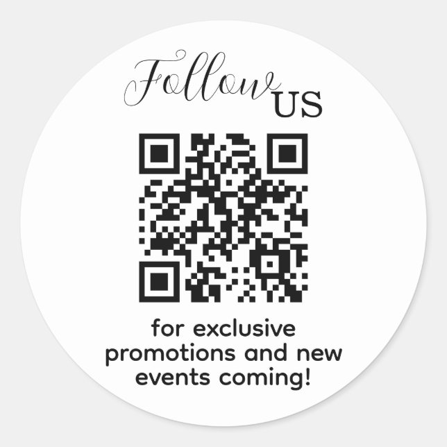 Follow Us Minimalist Modern w/ QR code Classic Round Sticker (Front)