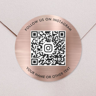 Follow Us On Instagram QR Code Rose Gold Classic Round Sticker