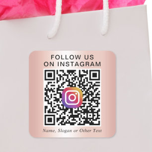 Follow Us On Instagram QR Code Rose Gold Square Sticker