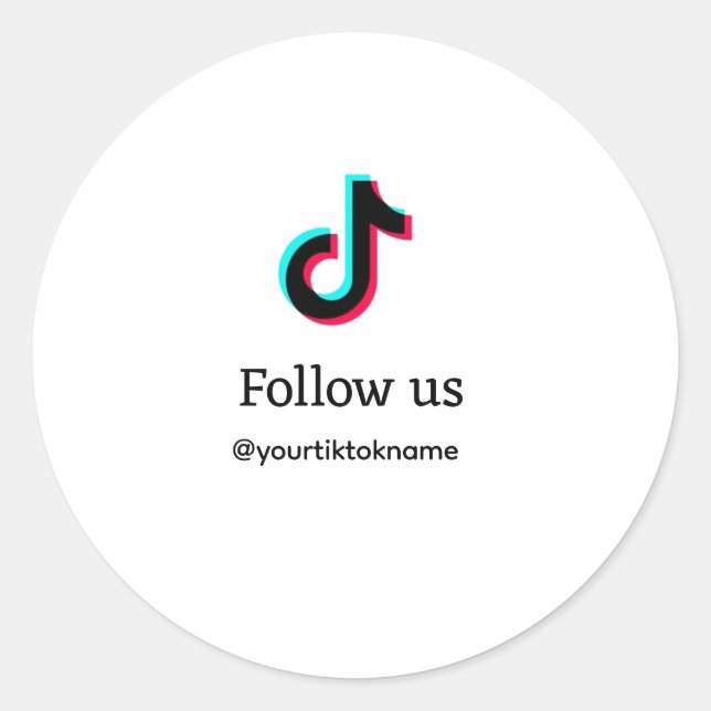 follow us tiktok username social media add QR text Classic Round Sticker (Front)