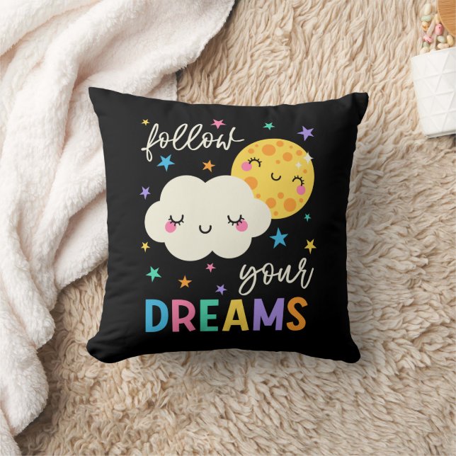 Follow Your Dreams | Cloud & Moon Throw Pillow (Blanket)