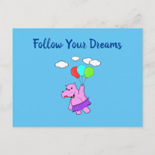 Follow Your Dreams Cute Flying Hippo Postcard