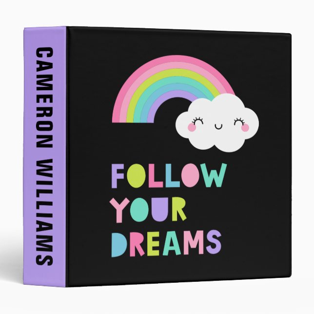 Follow Your Dreams Cute Rainbow Cloud Binder (Front/Spine)