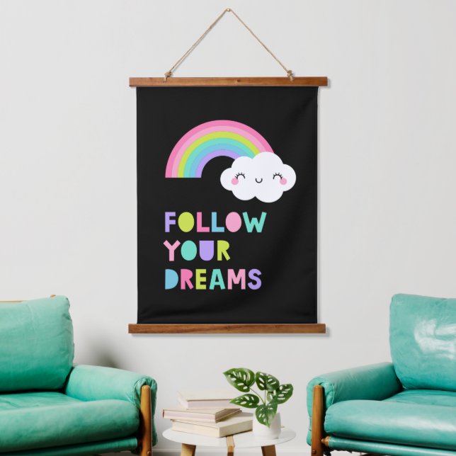 Follow Your Dreams Cute Rainbow Cloud Hanging Tapestry (Living Room)
