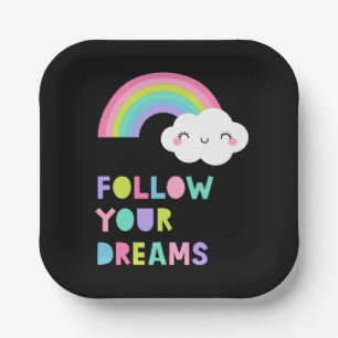 Follow Your Dreams Cute Rainbow Cloud Paper Plate
