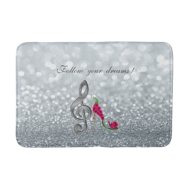 Follow your dreams, Glittery, Heels,Violine Key Bath Mat (Front)