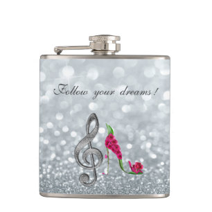Follow your dreams, Glittery, Heels,Violine Key Hip Flask