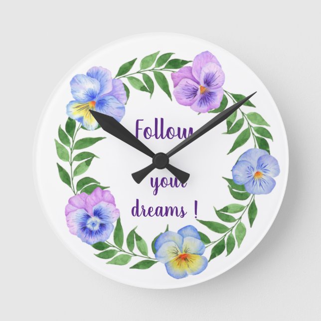 Follow your dreams! Hand drawn watercolor beautifu Round Clock (Front)