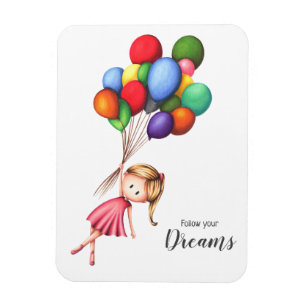 Follow Your Dreams  Personalized Girl and Balloons Magnet