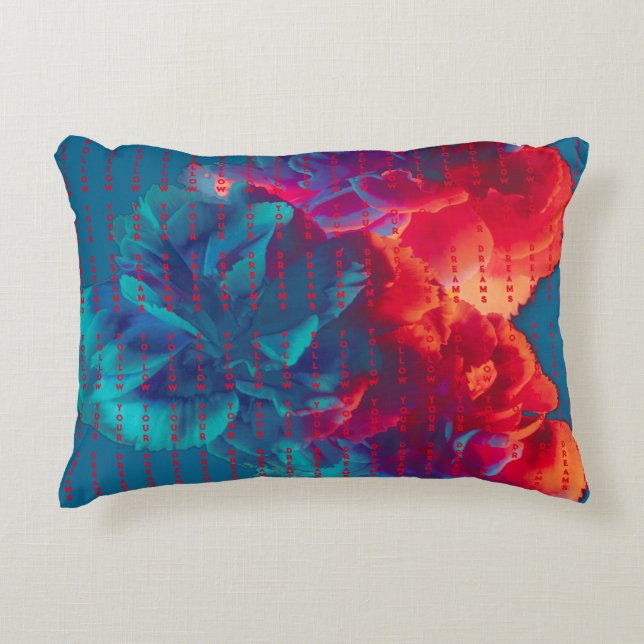 Follow Your Dreams Quotes Colourful Flowers Accent Pillow (Front)