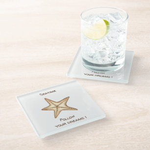 Follow your dreams watercolor Seatime Starfish Glass Coaster
