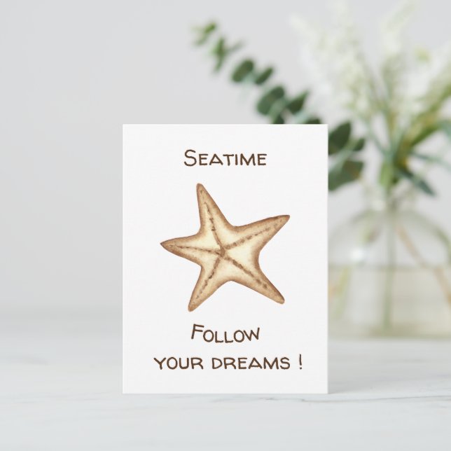 Follow your dreams watercolor Seatime Starfish Postcard (Standing Front)