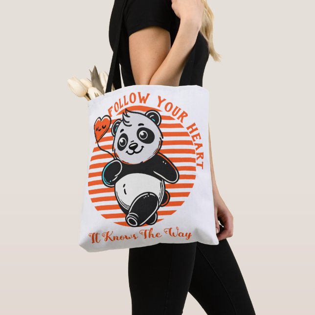 Follow Your Heart Panda Cute Inspirational Tote Bag (Close Up)