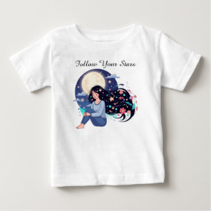 Follow Your Stars Celestial Woman Art Print   Moon Baby T-Shirt