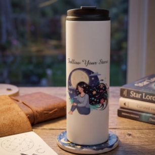 Follow Your Stars Celestial Woman Art Print   Moon Thermal Tumbler