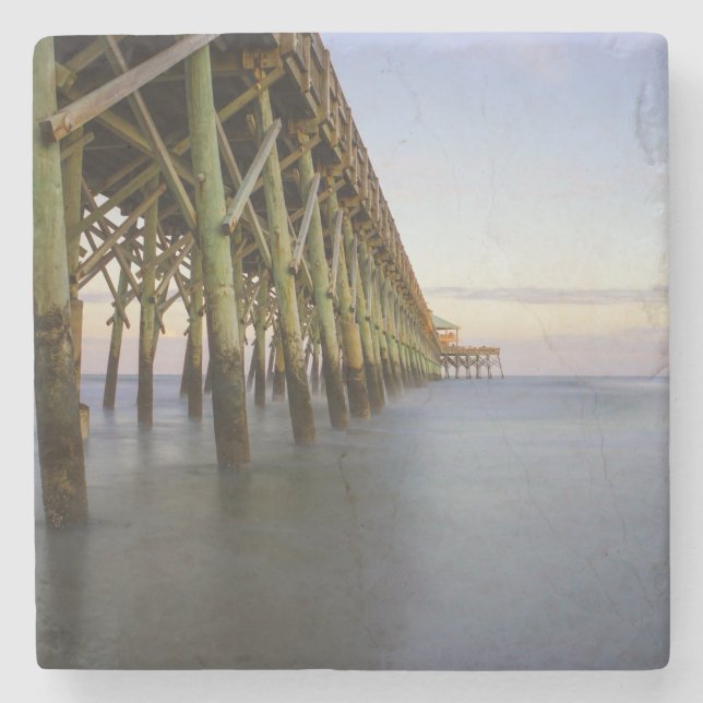 Folly Beach Pier Beauty Stone Coaster (Front)