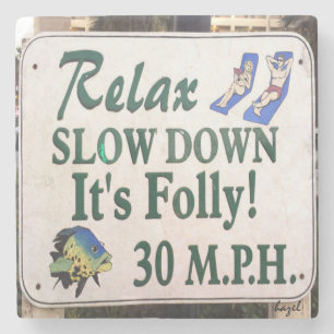 Folly Beach, Relax, South Carolina Marble Coaster. Stone Coaster