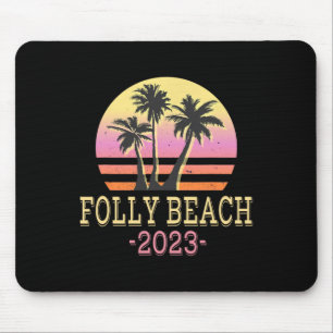 Folly Beach Retro Beach Family Vacation Men Women Mouse Pad