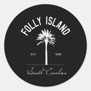 Folly Beach Sc Park Palm Tree Folly Island Classic Round Sticker