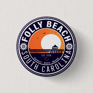 Folly Beach SC Souvenirs Retro Sunset Pier 60s 1 Inch Round Button