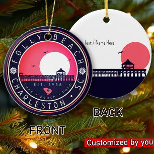 Folly Beach SC Souvenirs Retro Sunset Pier 60s Ceramic Ornament