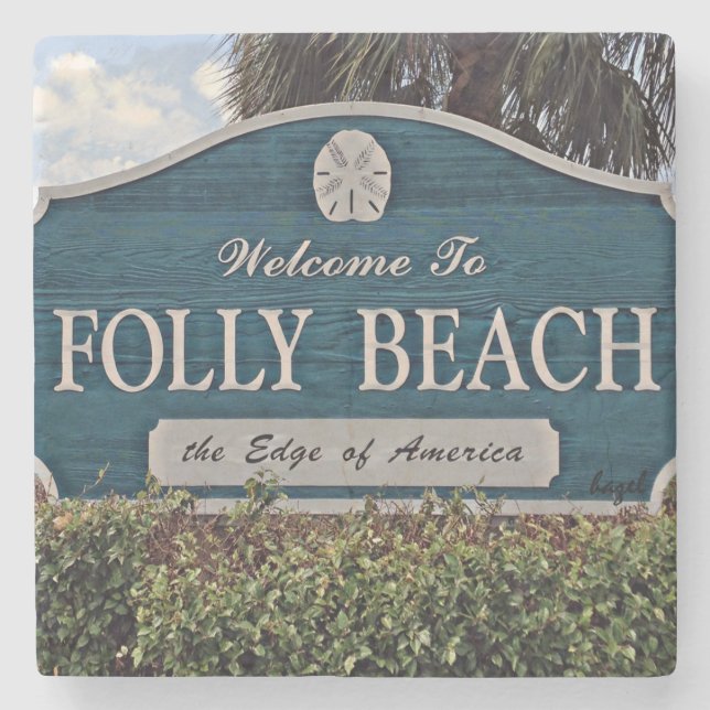 Folly Beach Sign, Marble Stone Coaster. Coaster (Front)