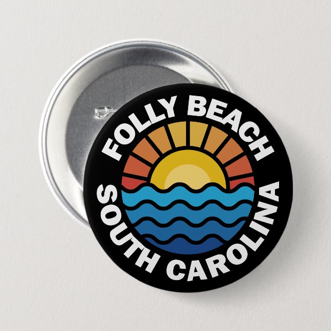 Folly Beach, South Carolina 3 Inch Round Button (Front & Back)