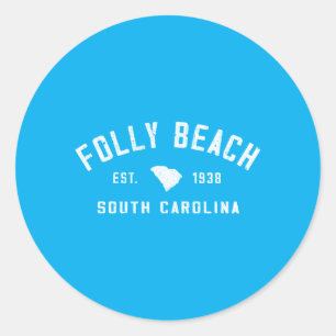 Folly Beach South Carolina Est 1938 Vintage Preppy Classic Round Sticker
