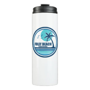 Folly Beach South Carolina Palm Tree Birds Thermal Tumbler