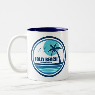 Folly Beach South Carolina Palm Tree Birds Two-Tone Coffee Mug