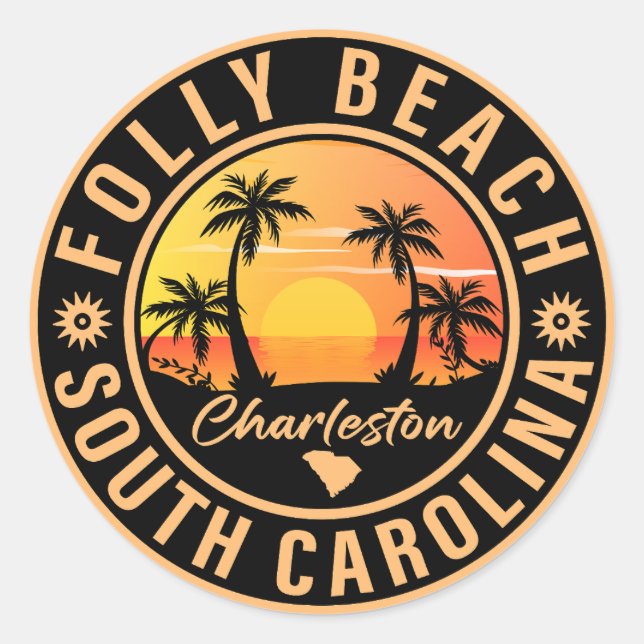 Folly Beach South Carolina Retro Souvenirs Classic Round Sticker (Front)