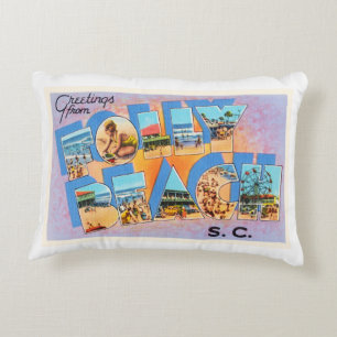 Folly Beach South Carolina SC Old Vintage Postcard Accent Pillow