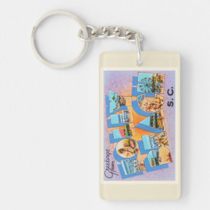 Folly Beach South Carolina SC Old Vintage Postcard Keychain