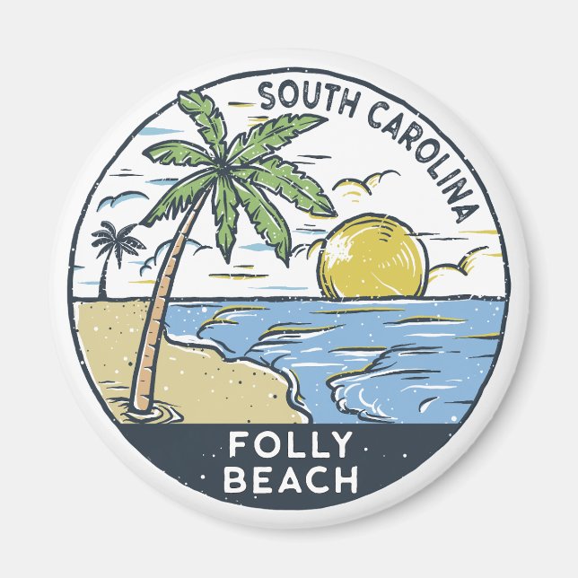 Folly Beach South Carolina Vintage Magnet (Front)
