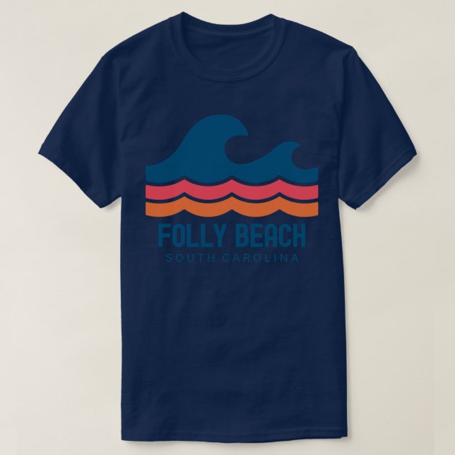Folly Beach South olina Vintage Wave T-Shirt (Design Front)