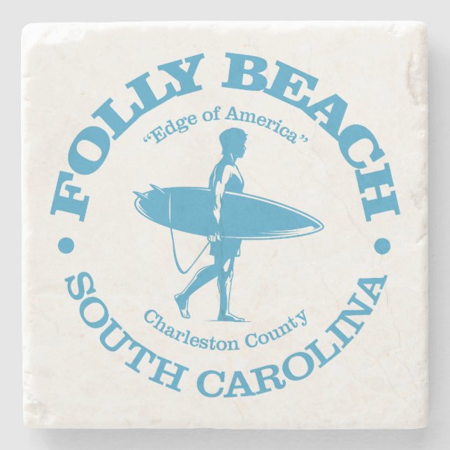 Folly Beach (surfer) Stone Coaster (Front)