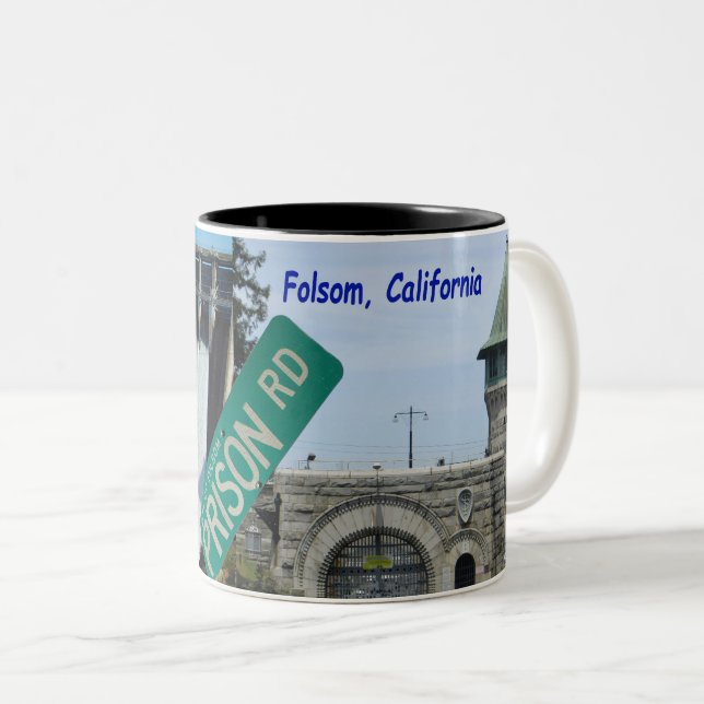 Folsom Icon: Folsom Dam and Prison 2 Two-Tone Coffee Mug (Front Right)