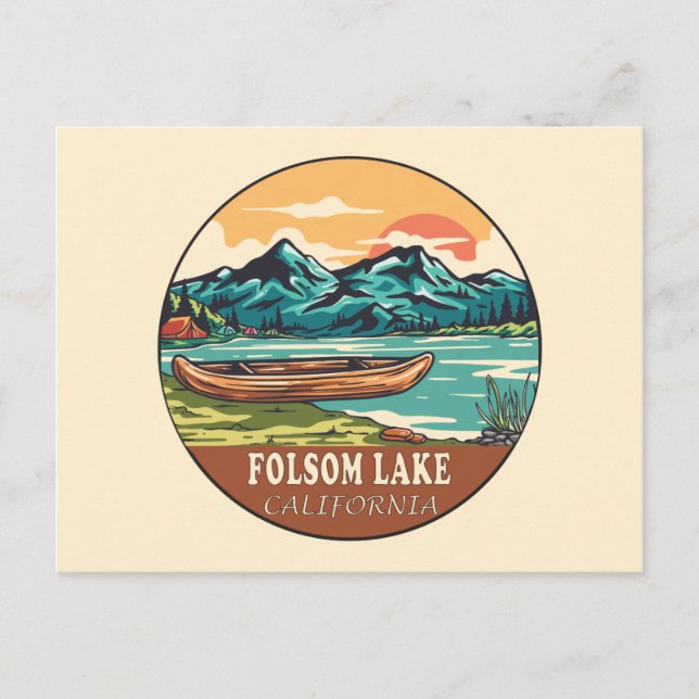 Folsom Lake California Boating Fishing Emblem Postcard (Front)