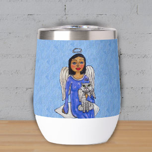 Foncé Haired Angel bleu yeux sur le nuage avec cha