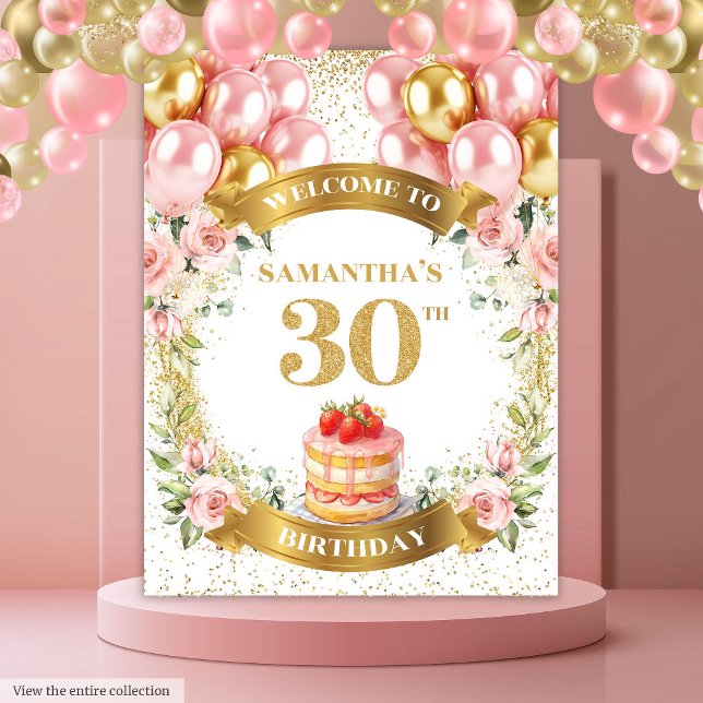 Fond de décoration en tapisserie Blush Gold pour 3 (Sweet 30th Birthday Blush Gold Tapestry Backdrop)
