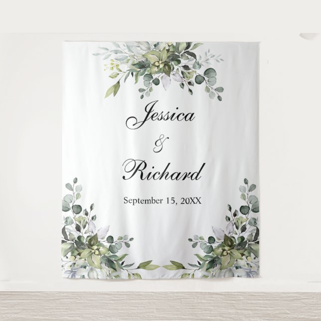 Fond de tapisserie de mariage à l'eucalyptus (Devant)