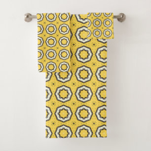 Fond jaune motif floral noir et blanc
