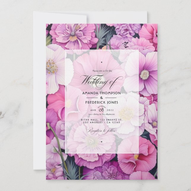 Fondant Pink Floral Wedding Invitation (Front)