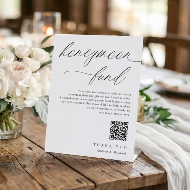 Fonds mariage Lune de Miel Souhaite bien signe mod (Honeymoon fund wedding sign with QR code)