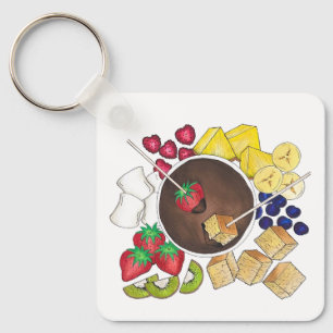 Fondue Fruit Cake Berries Marshmallow Dessert Food Keychain