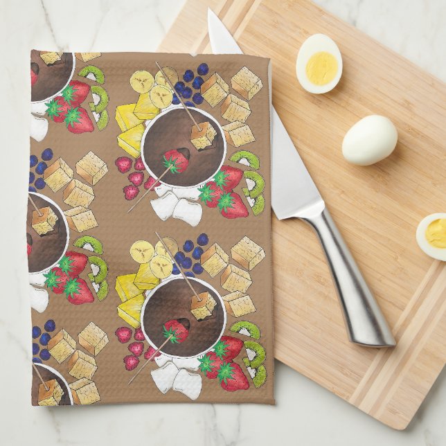 Fondue Fruit Cake Berries Marshmallow Dessert Food Kitchen Towel (Quarter Fold)