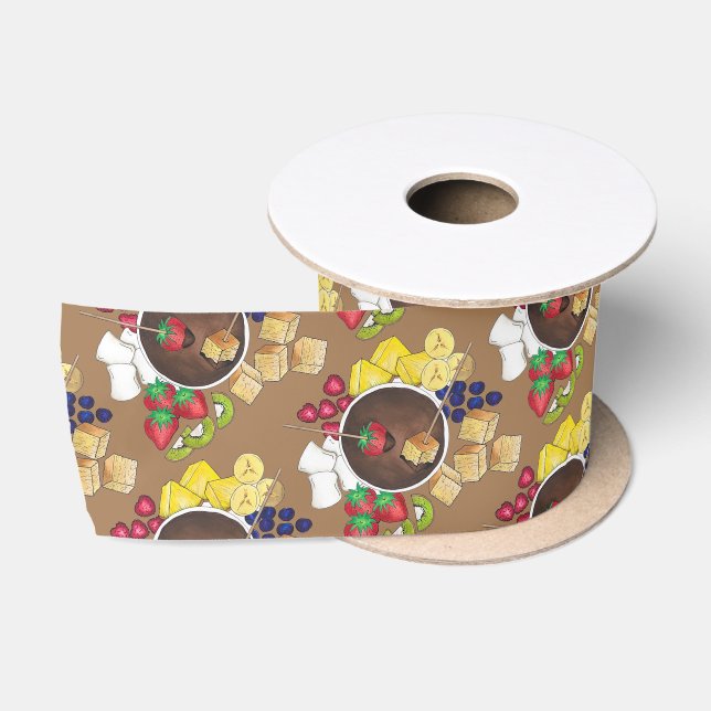 Fondue Fruit Cake Berries Marshmallow Dessert Food Satin Ribbon (Spool)