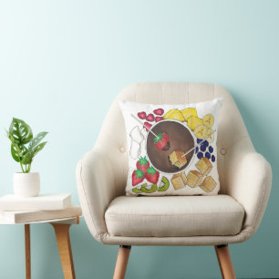 Fondue Fruit Cake Berries Marshmallow Dessert Food Throw Pillow