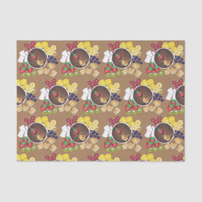 Fondue Fruit Cake Berries Marshmallow Dessert Food Tissue Paper (Front)