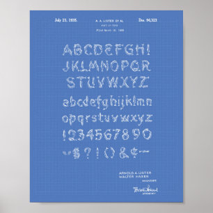 Font 1935 Patent Art Blueprint Poster